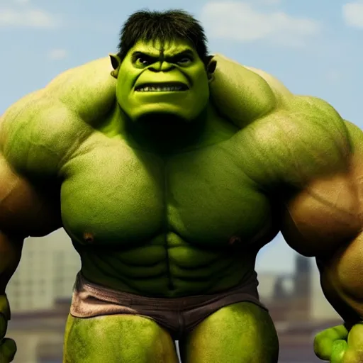 Prompt: A realistic photo of a mixture of Hulk and Shrek, hyper-realistic, 8K HDR, Studio.