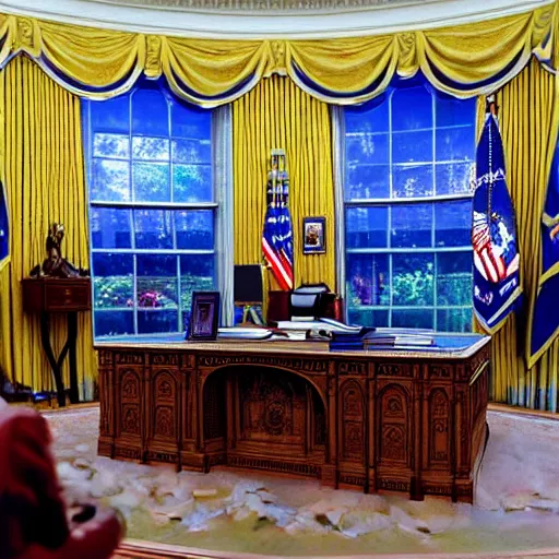 Prompt: sonic the hedgehog delivers a presidential address from the oval office, photograph