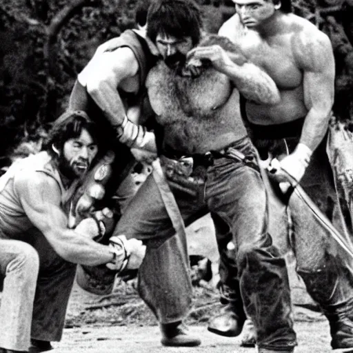 Prompt: chuck norris Fight with the giants chtulhu, movie