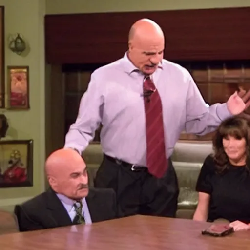 Prompt: Dr. Phil getting wwf wrestling an old lady