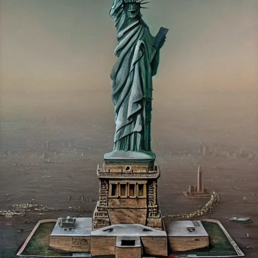 Image similar to statue of liberty, whiteness | highly detailed matte painting, hyperrealistic, very intrincate | cinematic lighting, award - winning | by rachel ruysch, giger, beksinski and bocklin | by austin osman spare and william blake, trending on artstation, cgsociety, official art, octane.