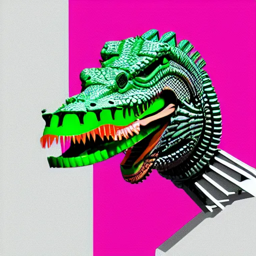 Prompt: cyborg crocodile but minimalistic concept art by frank stella, colorful, v - ray, trending on artstation, minimalism