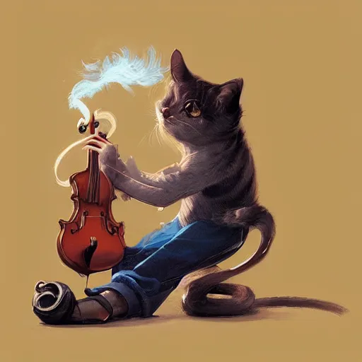 Prompt: cat smokes bong shaped like violin anno sakimichan stanley artgerm lau rossdraws james jean marc simonetti elegant highly detailed digital painting artstation