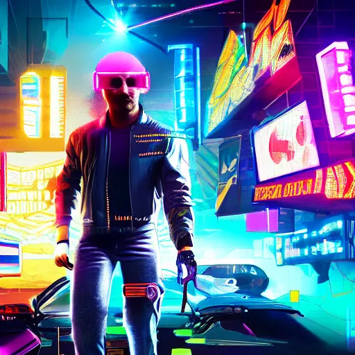 Image similar to rainbow hamster in the style of cyberpunk 2 0 7 7, 8 k, hd, light reflection