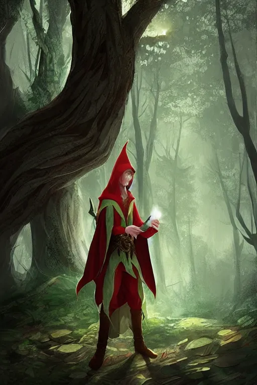 Image similar to beautiful, digital art, male elf wizard, wearing linen hooded cloth. forest background. artstation, by bartek fedyczak, erak note, tooth wu, neil richards, kan liu, siwoo kim, jisu choe