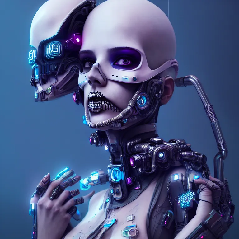 Image similar to futuristic cyberpunk princess in skull mask symmetrical artwork by Tooth Wu and wlop and beeple. octane render, trending on artstation, greg rutkowski very coherent symmetrical artwork. cinematic, hyper realism, high detail, octane render, 8k