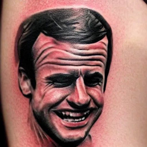 Image similar to a tattoo of macron crying like a little girl