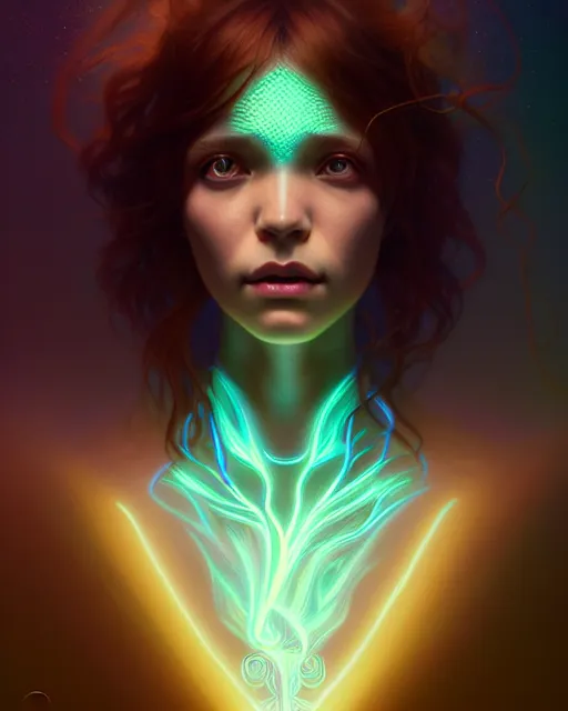 Image similar to one singular portrait of a sad bioluminescent creature, highly detailed, digital painting, cinematic, hyper realism, dark retrowave, art by stanley lau and artgerm and magali villeneuve and alphonse mucha, artstation, octane render, cgsociety