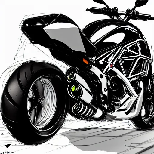 Prompt: anime art vehicle concept art, anime key visual of ducati diavel, at a city street, trending on pixiv fanbox, studio ghibli, extremely high quality artwork