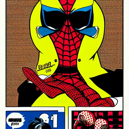 Image similar to individual intelligent manga spiderman silk screen butcher billy style