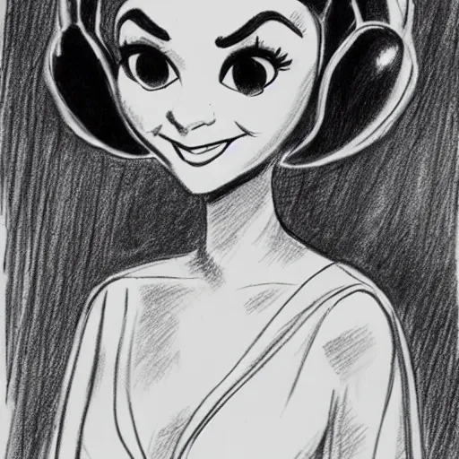 Image similar to milt kahl pencil sketch of victoria justice as princess leia