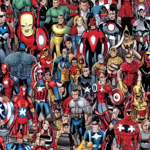 Prompt: marvel mcu where's waldo style book