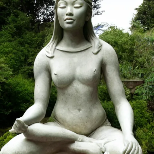 Image similar to marble statue of naomi campbell meditating in a rococo japanese garden