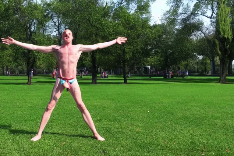 Prompt: a real-life Vitruvian Man doing cartwheels at the park, 8k resolution, ultrarealistic
