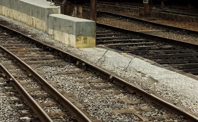 Image similar to giant rat sitting on railways of tonnel of moscow subway. extreme high detail. photo by russos.