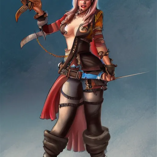 Image similar to full body concept art of a female pirate by Frank Wu