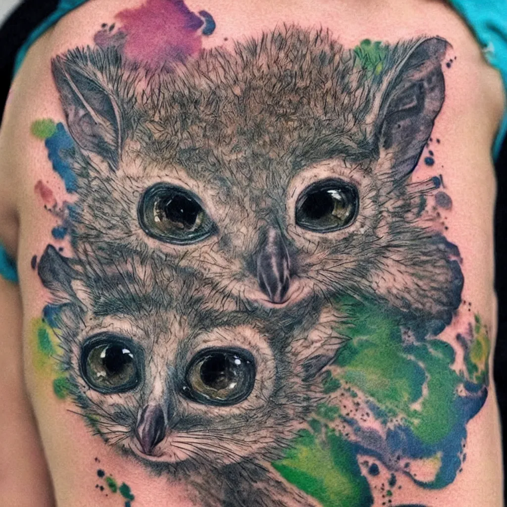 Image similar to shoulder tattoo of a bushbaby in multicolored