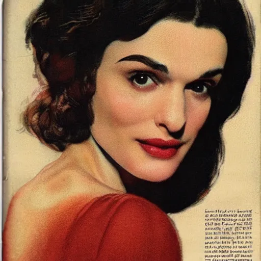 Prompt: “Rachel Weisz portrait, color vintage magazine illustration 1950”