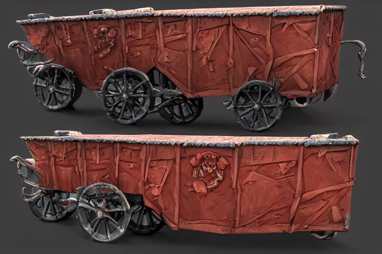 Image similar to 3d sculpt of a gothic circus wagon, artstaton, League of Legends, red dead redemption2, overwatch, digital illustration