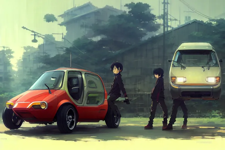 Prompt: honda motocompo, painted by greg rutkowski makoto shinkai takashi takeuchi studio ghibli, akihiko yoshida