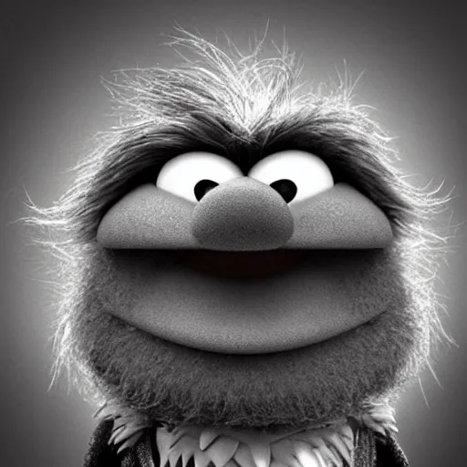 Image similar to a still of a forgotten muppet character looking very manly and modern, hilarious, laughing, hairy chest, huge chin, manly monster tough guy, roughled fur, photo real, photographic, photograph, artstation, trending, featured