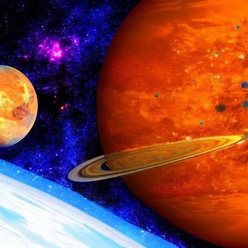 Image similar to anime style hd wallpaper of outer space, stars and a view of a mirrored planet