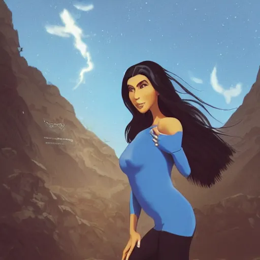 Prompt: full body cartoon render painting of a strikingly gorgeous assiniboine and mandan kim kardashian with blue eyes and long dark brown hair, wearing a black crew neck tshirt, outside urban background, rossdraws, studio ghibli, norman rockwell, emiliano ponzi, epic composition, hd, octane, unreal engine, volumetric lighting, light rays, masterpiece, award - winning