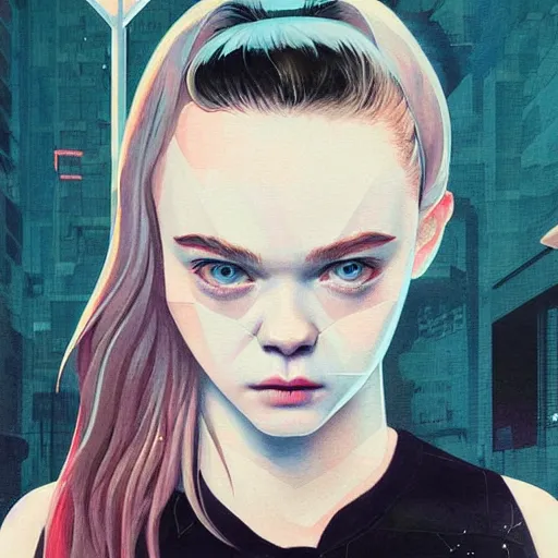 Image similar to Elle Fanning as The Punisher picture by Sachin Teng, asymmetrical, dark vibes, Realistic Painting , Organic painting, Matte Painting, geometric shapes, hard edges, graffiti, street art:2 by Sachin Teng:4