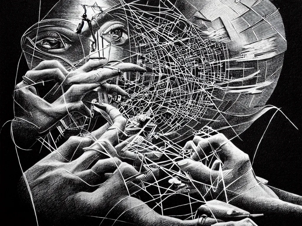 Image similar to highly detailed photo of plotter drawing life, trending on deviantart, neo surrealism, sharp focus, a lot of little details, octane, masterpiece, art by max ernst