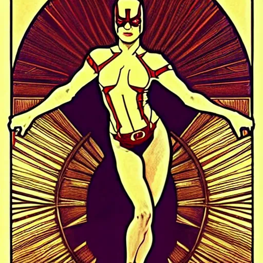 Prompt: daredevil costume designs, intricate, elegant, highly detailed, gold linework digital painting, smooth, sharp focus, illustration, art by alphonse mucha