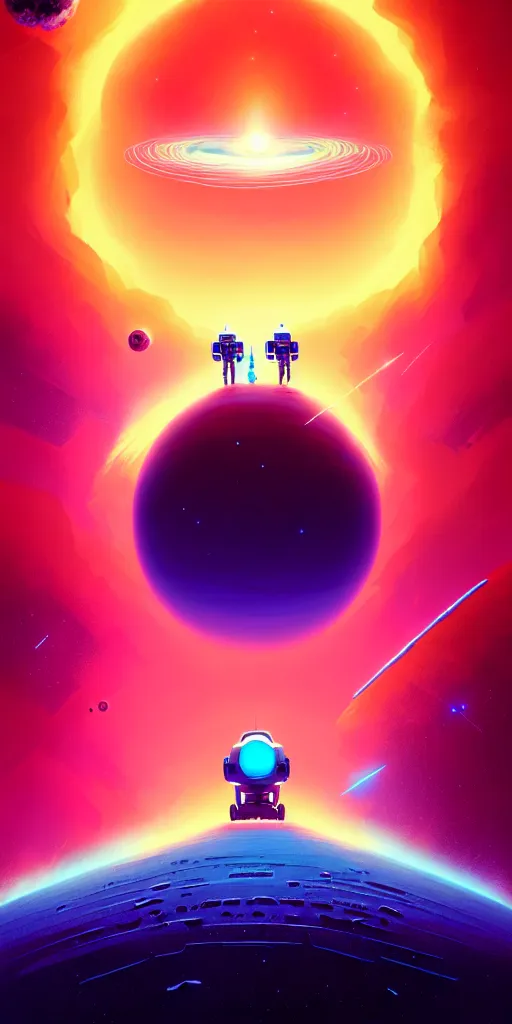 Prompt: robotic expedition to the death of a star by christopher balaskas and anton fadeev and dan mumford and beeple and norman rockwell, hyperrealistic, high detail, ultra detailed, space, nebula, sharp focus, astronomy, science, crisp edges