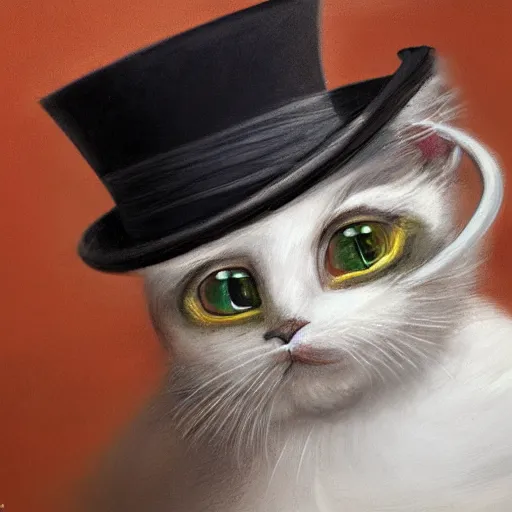 Image similar to a photorealistic, detailed, 4 k, painting of a baby cat wearing a top hat and monocle