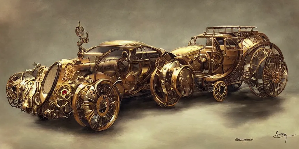 Image similar to Steampunk concept car By Konstantin Razumov, highly detailded
