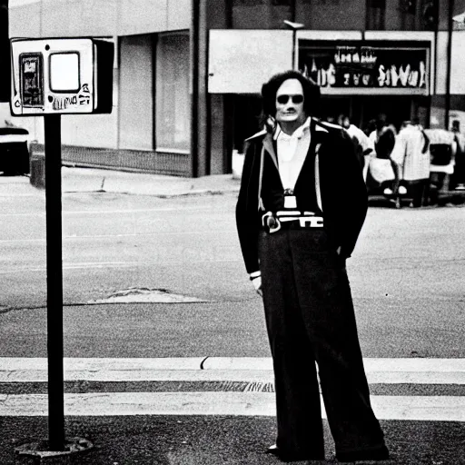 Prompt: ronald mcdonald standing on street corner, film still, directed by quentin tarantino
