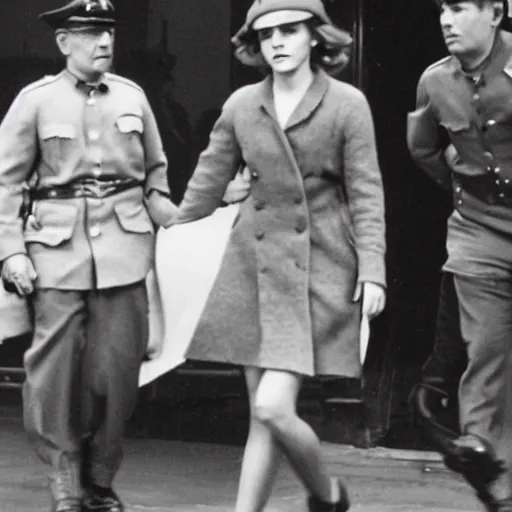 Prompt: emma watson being arrested during the nuremberg trials