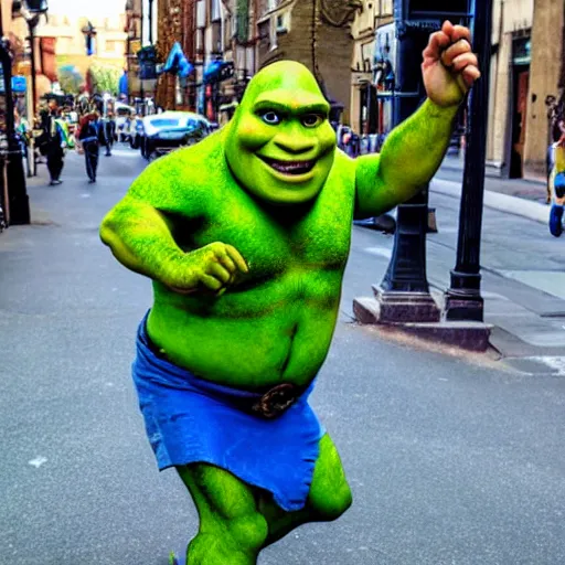 Prompt: realistic shrek dancing on the street in real life w 1 0 2 4