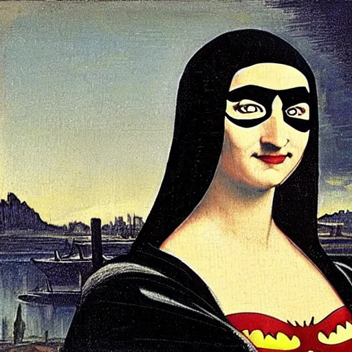 Prompt: batman as monalisa, painting 1 8 0 0