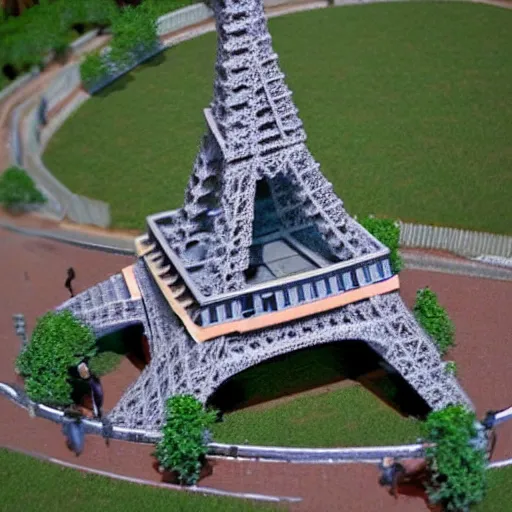 Image similar to Eiffel Tower but made of bricks