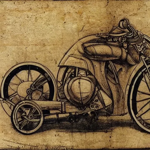 Prompt: A motorcycle designed by Leonardo Da Vinci