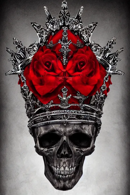 Image similar to skull queen with an red crown, hints of silver jewelry, gothic, eerie, intricate detail, dramatic lighting, fire, red, 4 k