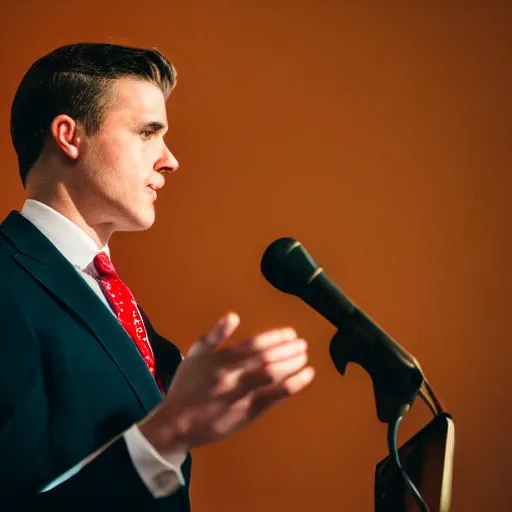 Image similar to a fox dressed in a suit giving a presidential speech, 8 5 mm f / 1. 4