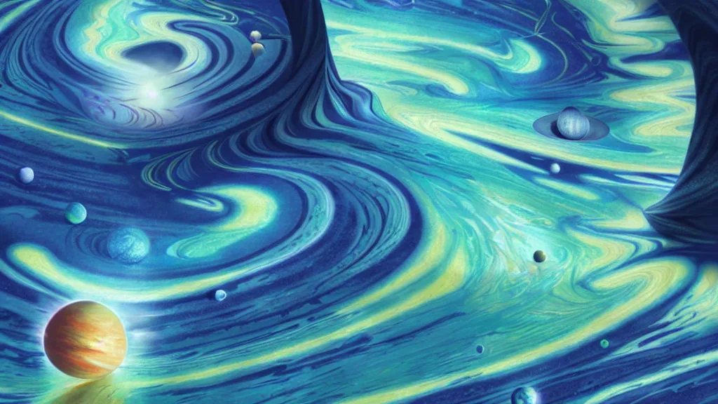 Prompt: planet, by charlie bowater, paper - marbling, diffraction grading, beautiful landscape, highly detailed