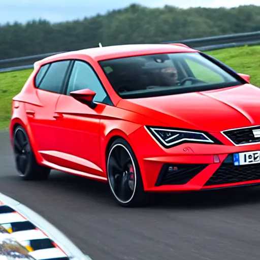 Prompt: seat leon cupra, driving on the nurburgring, highly detailed, cinematic