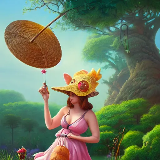 Prompt: an anthropomorphic piggy wearing a sundress and a sunhat, garden, summer, 8k resolution matte fantasy painting, cinematic lighting, DeviantArt, Artstation, Jason Felix Steve Argyle Tyler Jacobson Peter Mohrbacher