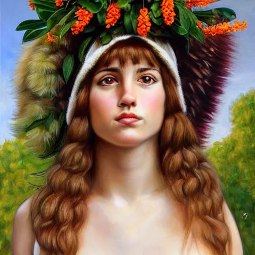 Image similar to fullbody portrait of cute fluffy caracal with laurel wreath on his head, chaplet on head, illustration, high detail, francine van hove