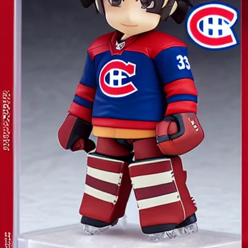 Prompt: high quality portrait flat matte painting of cute Nendoroid figurine of Patrick Roy Goaltender, in the style of nendoroid and manga NARUTO, number 33 on jersey, Patrick Roy Goaltender, An anime Nendoroid of Patrick Roy, hall of fame goalie Patrick Roy!!!, number 33!!!!!, Montreal Habs Canadiens figurine, detailed product photo, flat anime style, thick painting, medium close-up