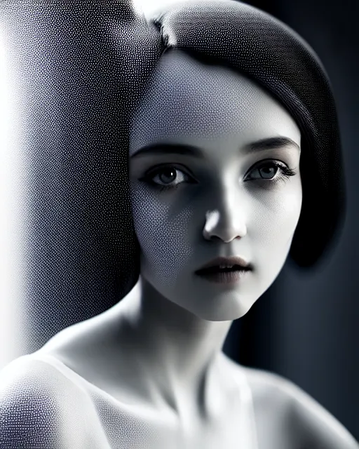Image similar to black and white dreamy young beautiful female artificial intelligence, cinematic, rim light, photo - realistic, elegant, high detail, 8 k, masterpiece, photo taken in 1 9 3 0