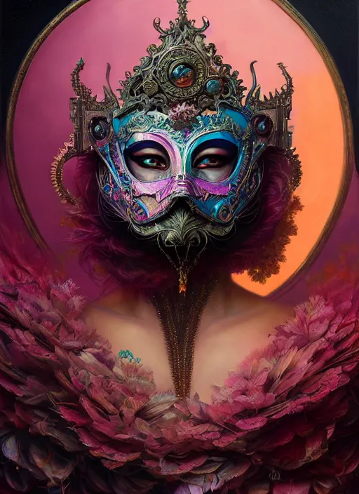 Prompt: hyper detailed ultra sharp elite venetian mask girl, gothic aesthetic, synthwave, colorful, ephemeral, ornate, intricate, digital painting, concept art, smooth, sharp focus, illustration, art by tom bagshaw and greg rutkowski and hannah yata, trending on artstation 8 k