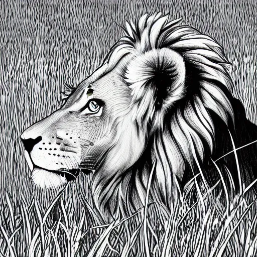 Image similar to Vector illustration of a full body lion in a meadow, Behance, sharp focus, 4k