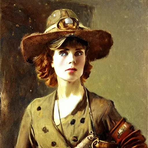 Image similar to female steampunk miner by alfred stevens